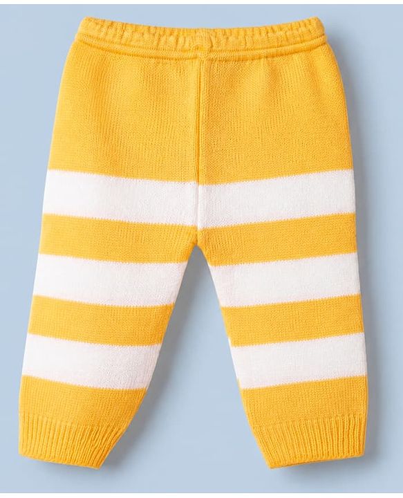 Babyhug Knit Sweater Set and Cap and Booties with Full Sleeves and Stripes Design in Yellow for Preemie-Preemie
