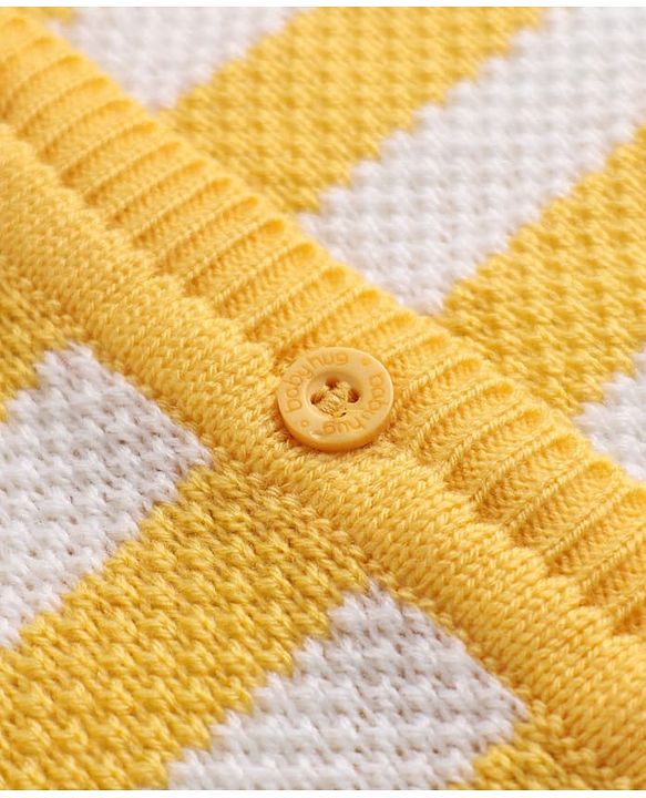Babyhug Knit Sweater Set and Cap and Booties with Full Sleeves and Stripes Design in Yellow for Preemie-Preemie