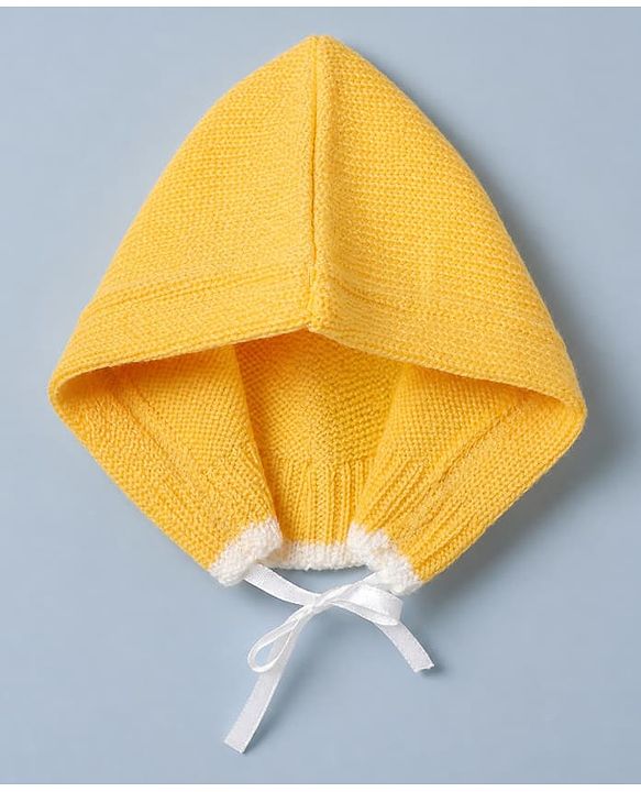 Babyhug Knit Sweater Set and Cap and Booties with Full Sleeves and Stripes Design in Yellow for Preemie-Preemie