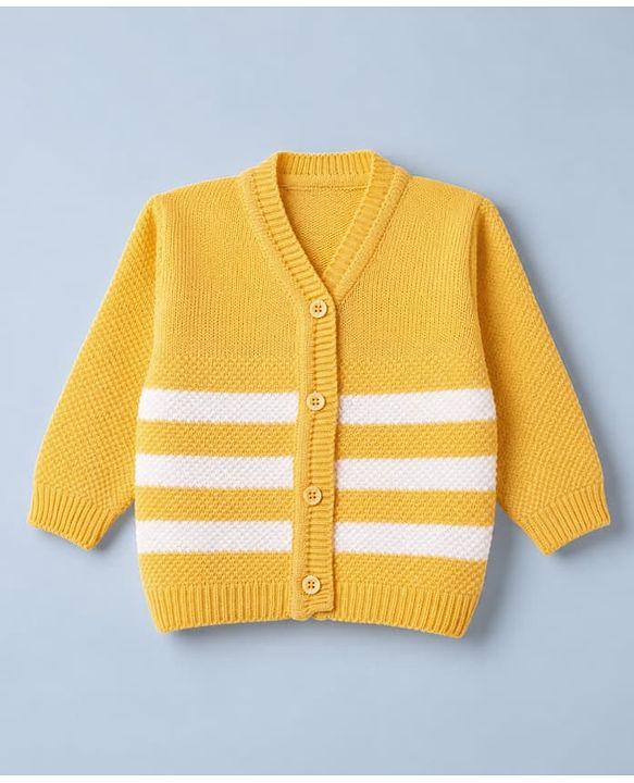 Babyhug Knit Sweater Set and Cap and Booties with Full Sleeves and Stripes Design in Yellow for Preemie-Preemie