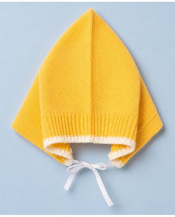 Babyhug Knit Sweater Set and Cap and Booties with Full Sleeves and Stripes Design in Yellow for Preemie-Preemie