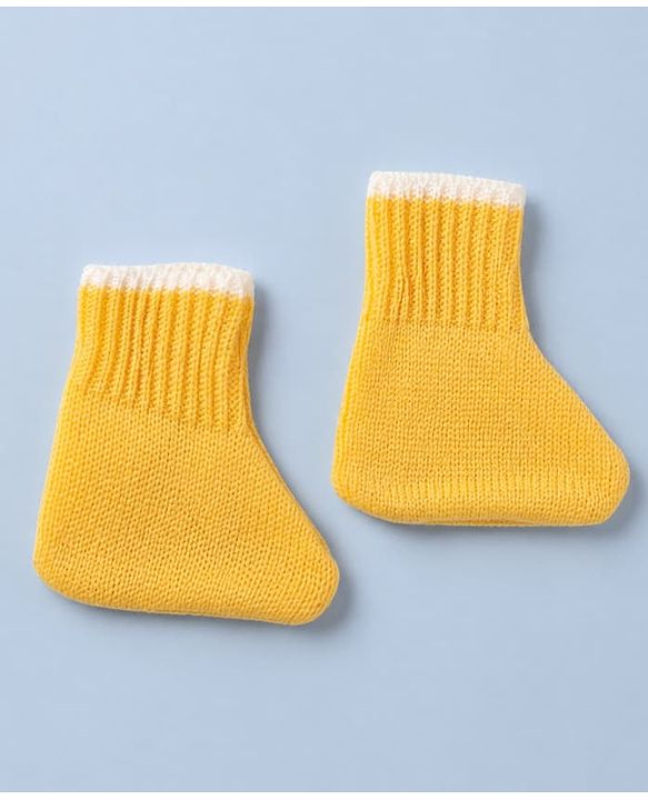 Babyhug Knit Sweater Set and Cap and Booties with Full Sleeves and Stripes Design in Yellow for Preemie-Preemie