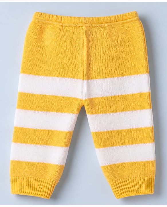 Babyhug Knit Sweater Set and Cap and Booties with Full Sleeves and Stripes Design in Yellow for Preemie-Preemie