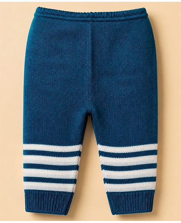 Babyhug Knit Full Sleeves Sweater Set With Cap & Booties and Striped Print in Navy Blue