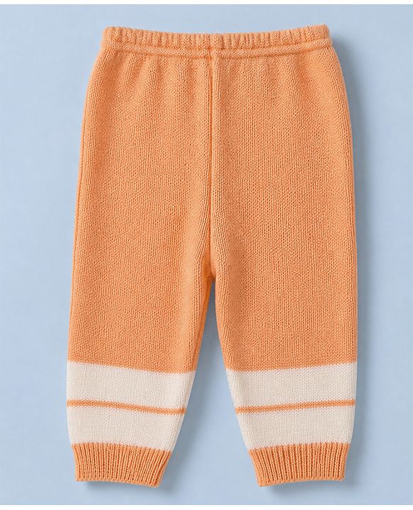 Babyhug Knit Sweater Set Cap and Booties With Full Sleeves and Stripes Design in Orange