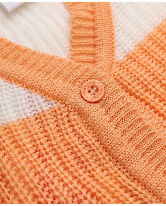 Babyhug Knit Sweater Set Cap and Booties With Full Sleeves and Stripes Design in Orange