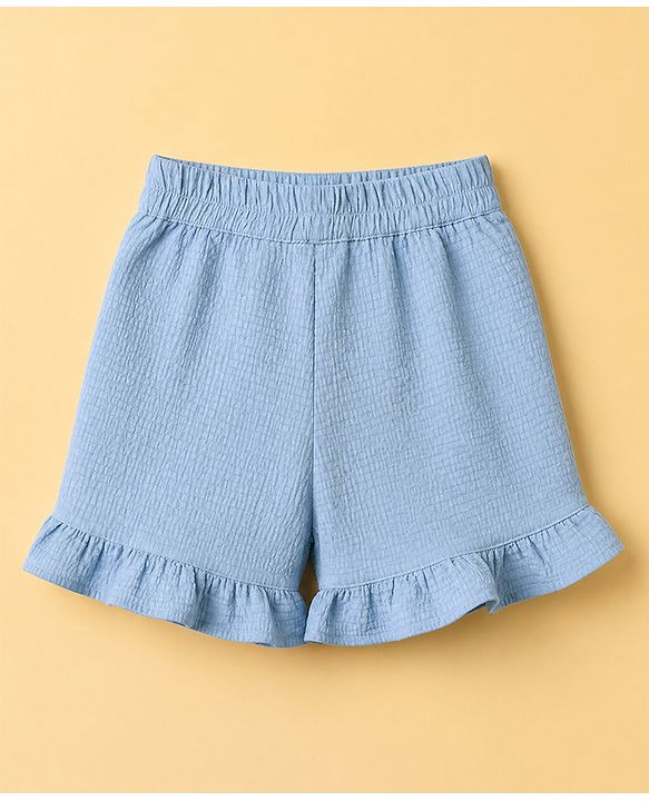 Babyhug 100% Cotton Woven Sleeveless Top and Shorts Set With Bow Applique - Blue