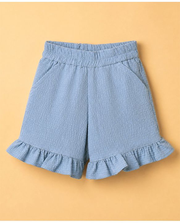 Babyhug 100% Cotton Woven Sleeveless Top and Shorts Set With Bow Applique - Blue