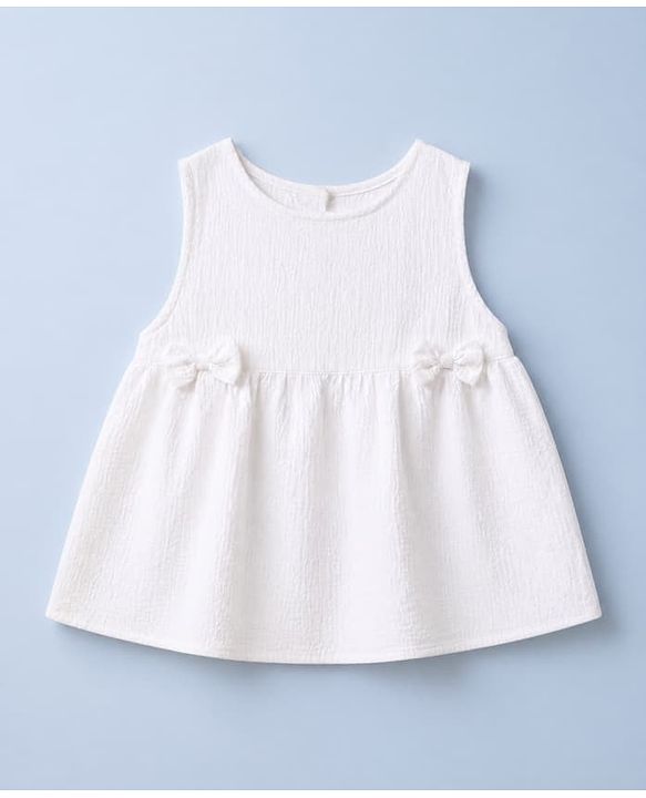 Babyhug 100% Cotton Woven Sleeveless Top and Shorts Set With Bow Applique - White