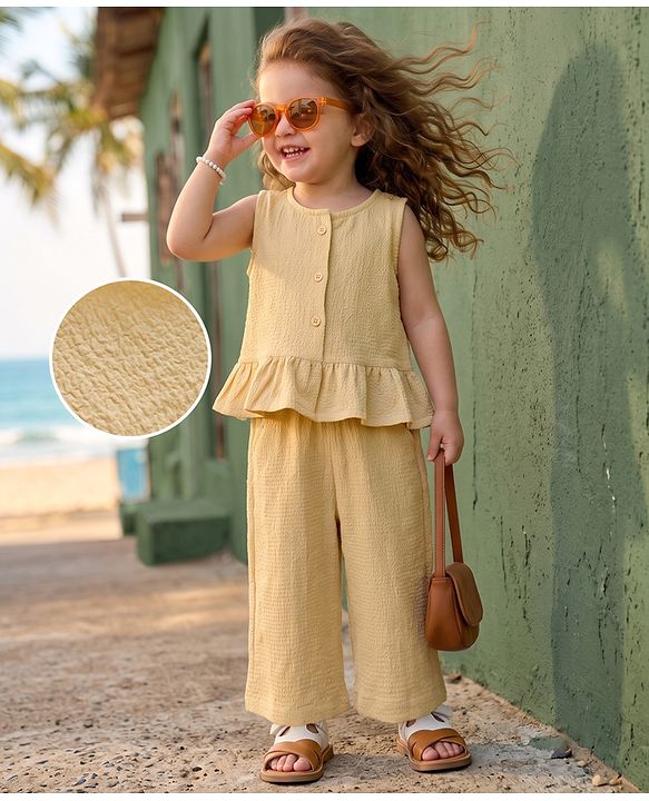 Babyhug Cotton Woven Sleeveless Top & Palazzo Set - Cream