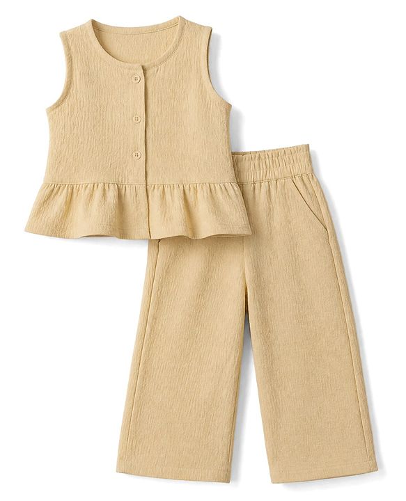 Babyhug Cotton Woven Sleeveless Top & Palazzo Set - Cream