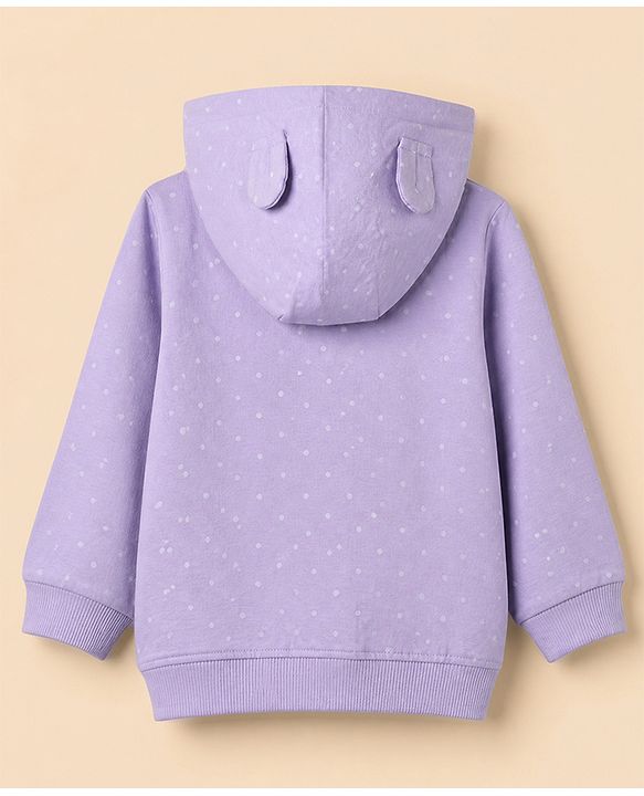 Babyhug 100% Cotton Terry Knit Full Sleeves Jacket With Inner Tee & Pant Set with Cat Print - Purple