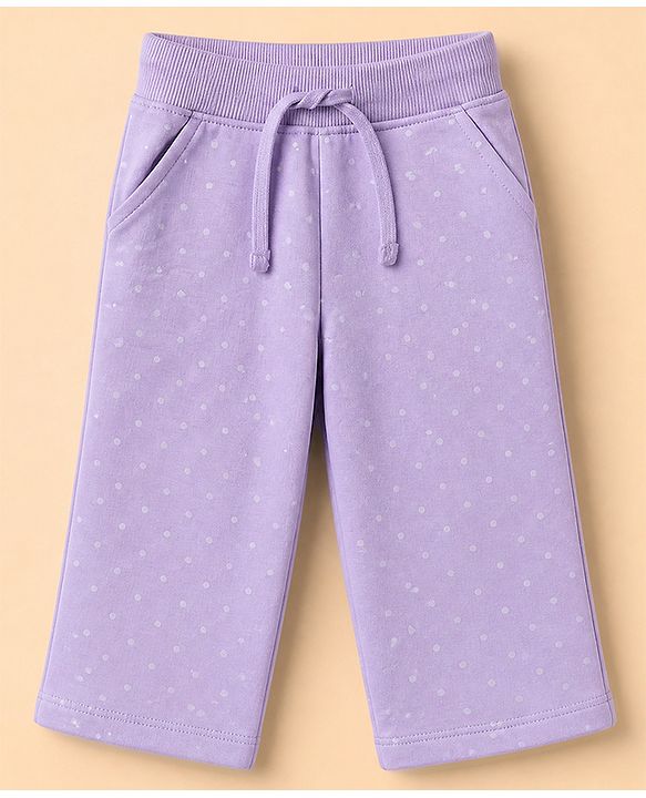 Babyhug 100% Cotton Terry Knit Full Sleeves Jacket With Inner Tee & Pant Set with Cat Print - Purple