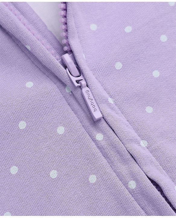 Babyhug 100% Cotton Terry Knit Full Sleeves Jacket With Inner Tee & Pant Set with Cat Print - Purple