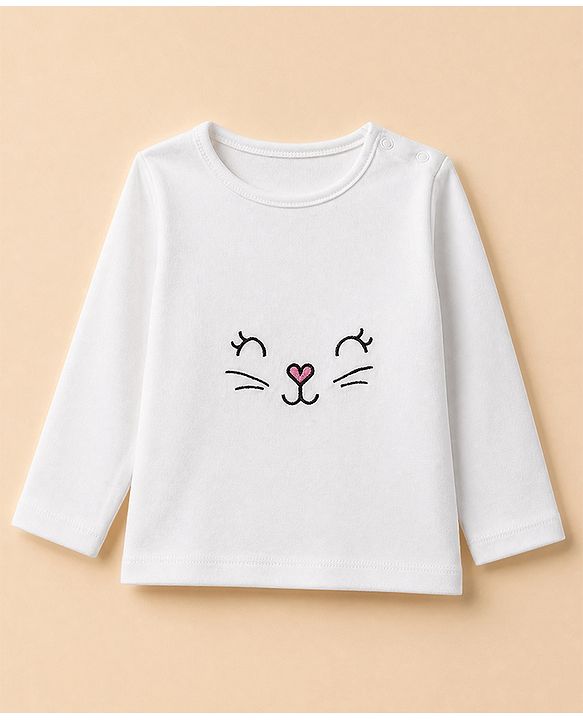 Babyhug 100% Cotton Terry Knit Full Sleeves Jacket With Inner Tee & Pant Set with Cat Print - Purple