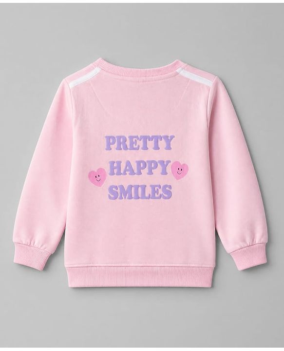 Babyhug 100% Cotton Terry Knit Full Sleeves Top & Pant Set With Text Print - Pink