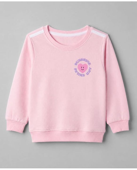 Babyhug 100% Cotton Terry Knit Full Sleeves Top & Pant Set With Text Print - Pink