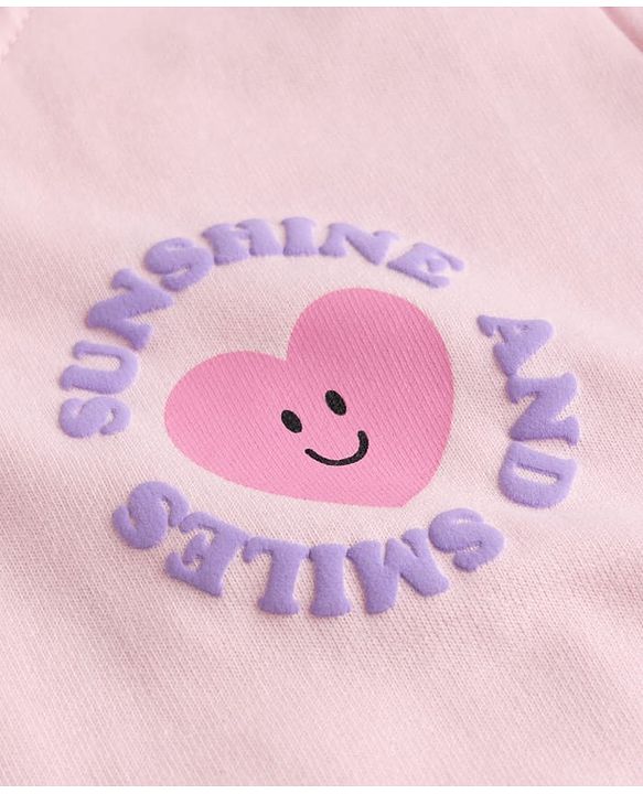Babyhug 100% Cotton Terry Knit Full Sleeves Top & Pant Set With Text Print - Pink