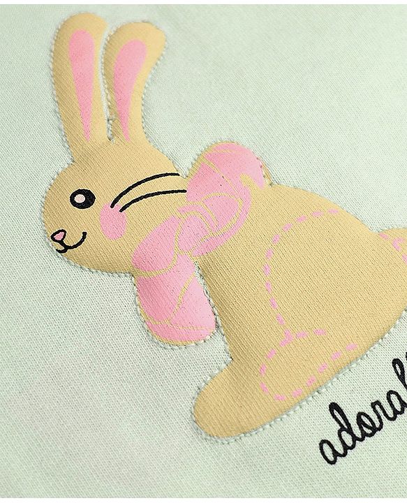 Babyhug Terry Knit Full Sleeves Top With Rabbit Patch & Pants Set - Light Green