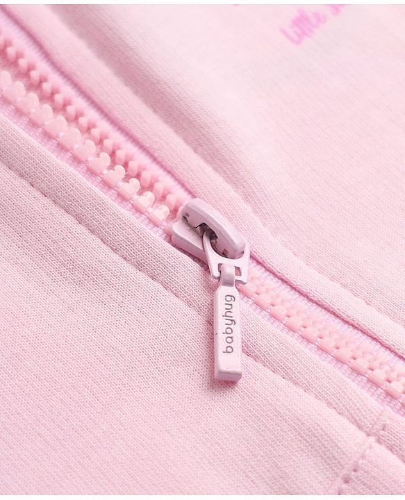 Babyhug 100% Cotton Terry Knit Full Sleeves Hooded Jacket & Legging With Bow - Pink
