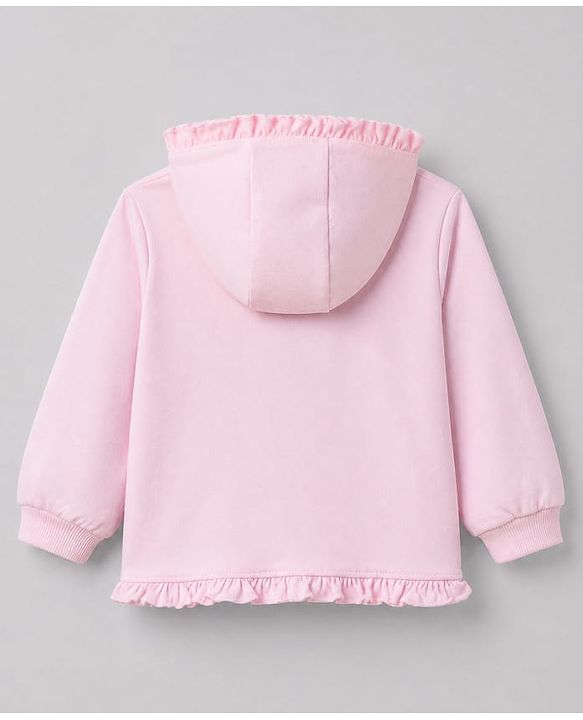 Babyhug 100% Cotton Terry Knit Full Sleeves Hooded Jacket & Legging With Bow - Pink