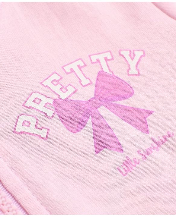 Babyhug 100% Cotton Terry Knit Full Sleeves Hooded Jacket & Legging With Bow - Pink