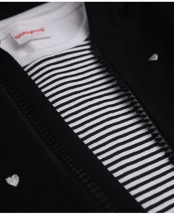 Babyhug 100% Cotton Terry Knit Full Sleeves Top and Pant Set with Hearts Print & Hooded Jacket in Black