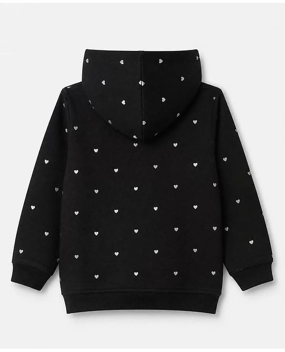 Babyhug 100% Cotton Terry Knit Full Sleeves Top and Pant Set with Hearts Print & Hooded Jacket in Black