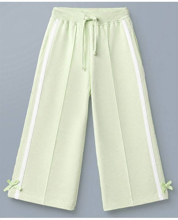 Babyhug Terry Knit Full Sleeves Top With Bow & Text Embroidery & Pant Set - Light Green