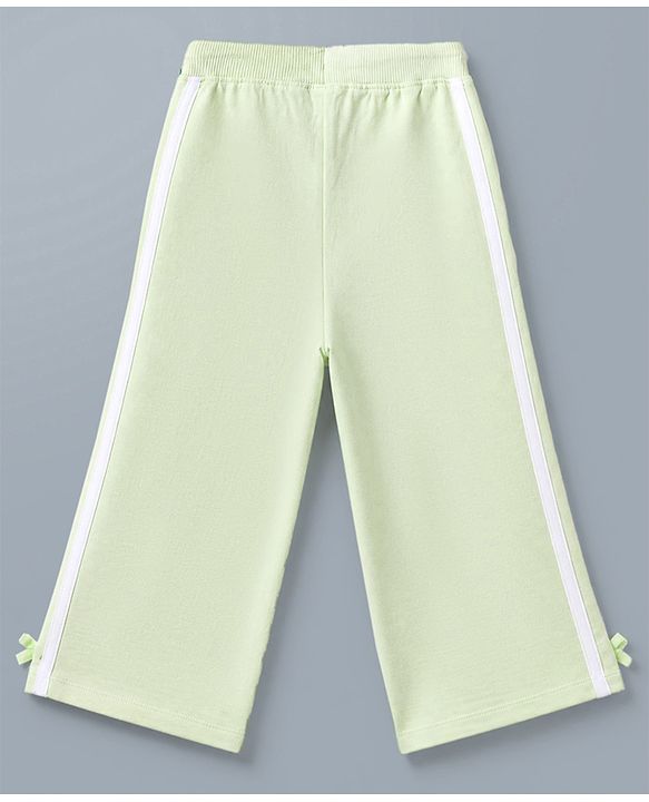 Babyhug Terry Knit Full Sleeves Top With Bow & Text Embroidery & Pant Set - Light Green
