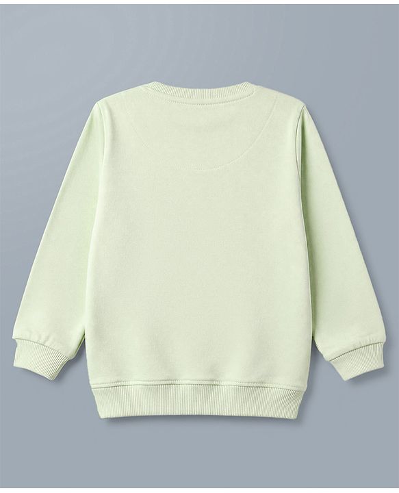 Babyhug Terry Knit Full Sleeves Top With Bow & Text Embroidery & Pant Set - Light Green