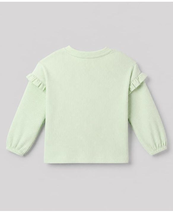 Babyhug 100% Cotton Terry Knit Ribbed Full Sleeves Top and Pant with J'Adore Paris Text & Cherry Print - Light Green