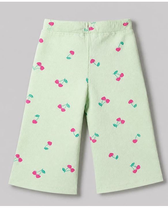 Babyhug 100% Cotton Terry Knit Ribbed Full Sleeves Top and Pant with J'Adore Paris Text & Cherry Print - Light Green