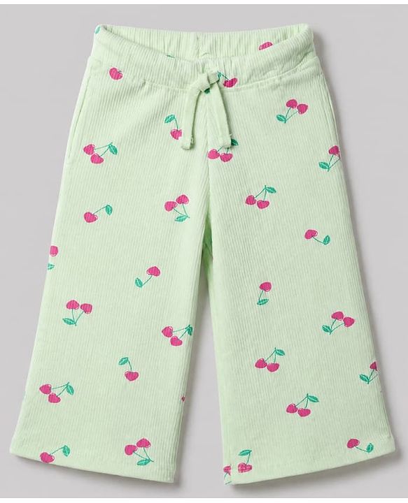 Babyhug 100% Cotton Terry Knit Ribbed Full Sleeves Top and Pant with J'Adore Paris Text & Cherry Print - Light Green