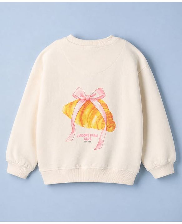Babyhug 100% Cotton Terry Knit Full Sleeves Winter Wear Suit With Bow Detailing - White