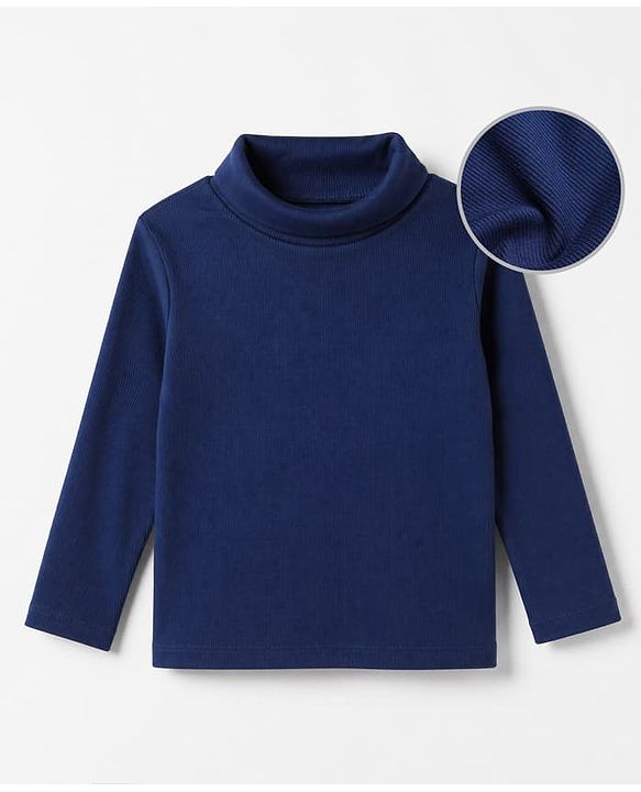 Babyhug Cotton Knit Full Sleeves Ribbed Skivi Winter T-Shirt - Navy Blue