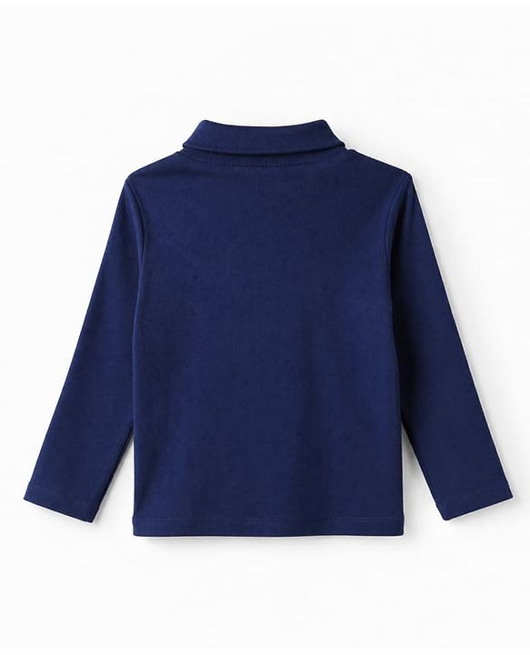 Babyhug Cotton Knit Full Sleeves Ribbed Skivi Winter T-Shirt - Navy Blue