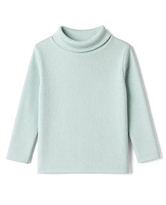Babyhug Cotton Knit Ribbed Winter T-Shirt with Full Sleeves in Sea Green