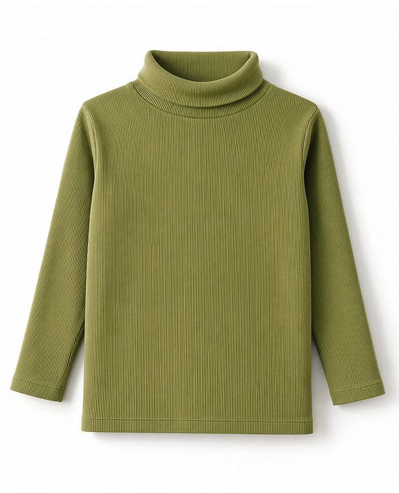 Babyhug Cotton Rib Knit Winter Wear T-Shirt with Full Sleeves - Olive Green