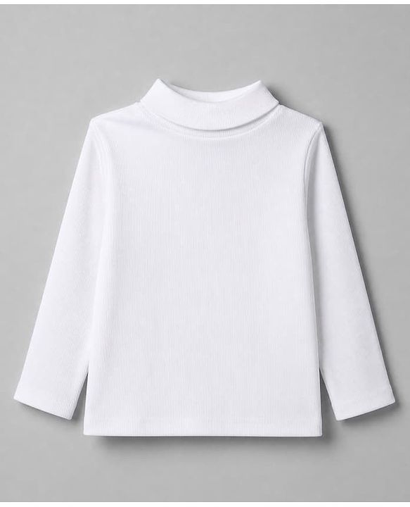 Babyhug Cotton Mixes Knit Solid Winter T-Shirt with Full Sleeves & Ribbed Skivi Neck - White