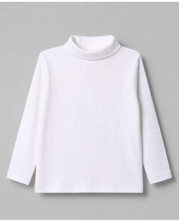 Babyhug Cotton Mixes Knit Solid Winter T-Shirt with Full Sleeves & Ribbed Skivi Neck - White