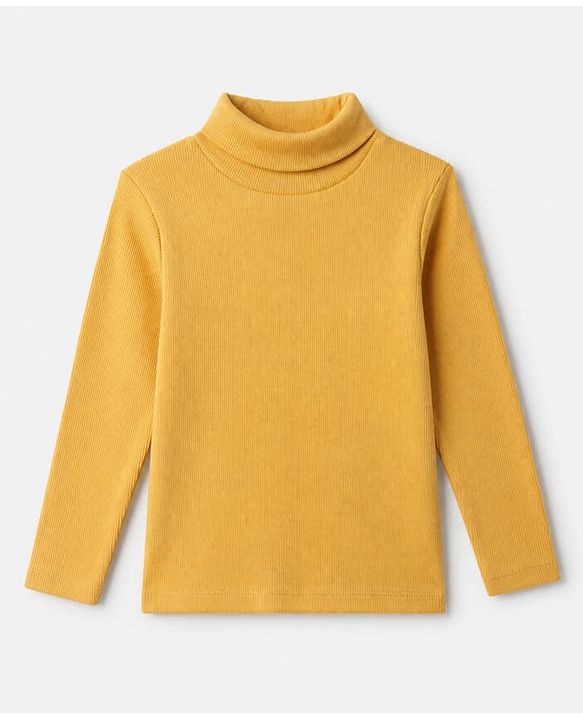 Babyhug Cotton Ribbed Knit Solid Winter T-Shirt with Full Sleeves in Yellow
