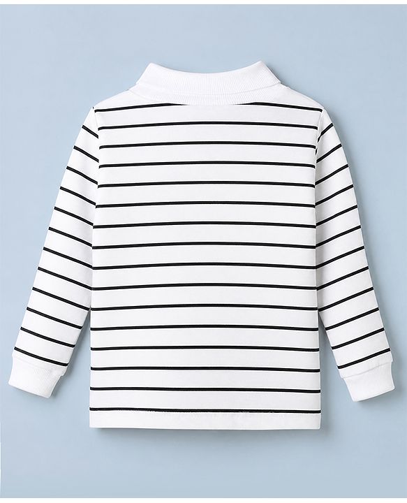 Babyhug Cotton Lycra Knit Skivi Winter T-Shirt with Full Sleeves and Stripes - White & Black