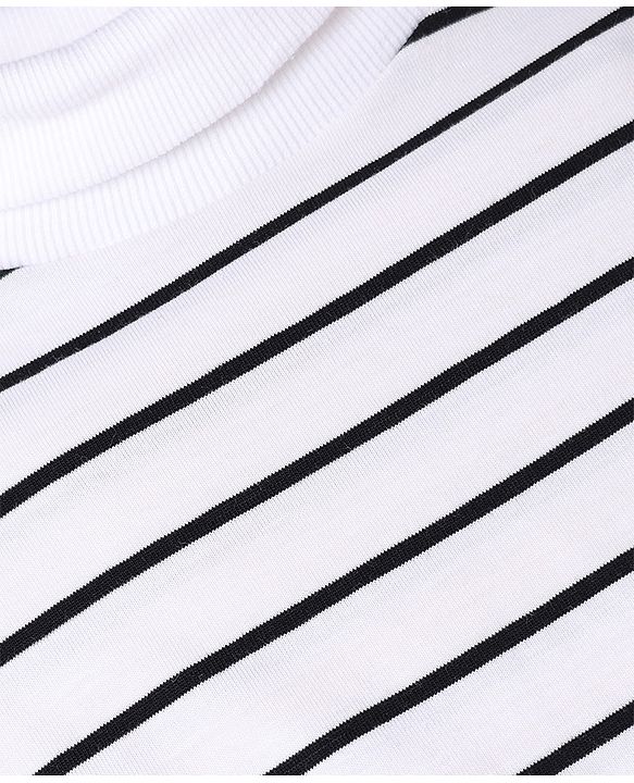 Babyhug Cotton Lycra Knit Skivi Winter T-Shirt with Full Sleeves and Stripes - White & Black