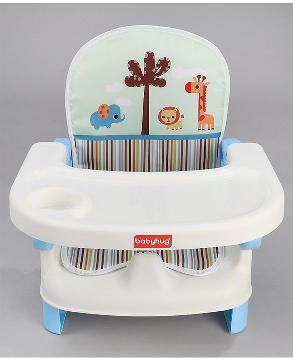 Babyhug Comfort Folding Booster Seat with 3 Point Safety Harness - Blue| Adjustable Height| Removable Food Tray| Foldable Design| Washable Seat Cover