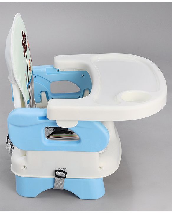 Babyhug Comfort Folding Booster Seat with 3 Point Safety Harness - Blue| Adjustable Height| Removable Food Tray| Foldable Design| Washable Seat Cover