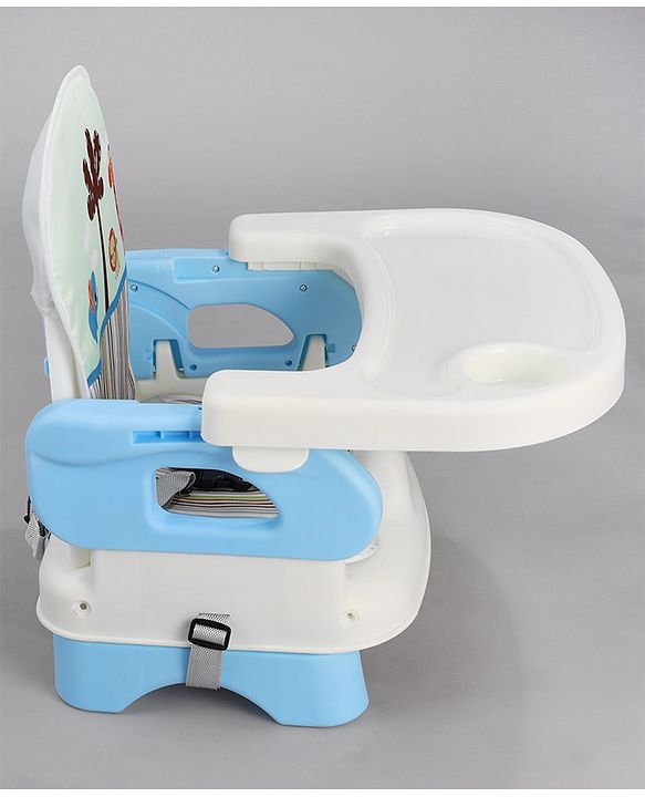 Babyhug Comfort Folding Booster Seat with 3 Point Safety Harness - Blue| Adjustable Height| Removable Food Tray| Foldable Design| Washable Seat Cover