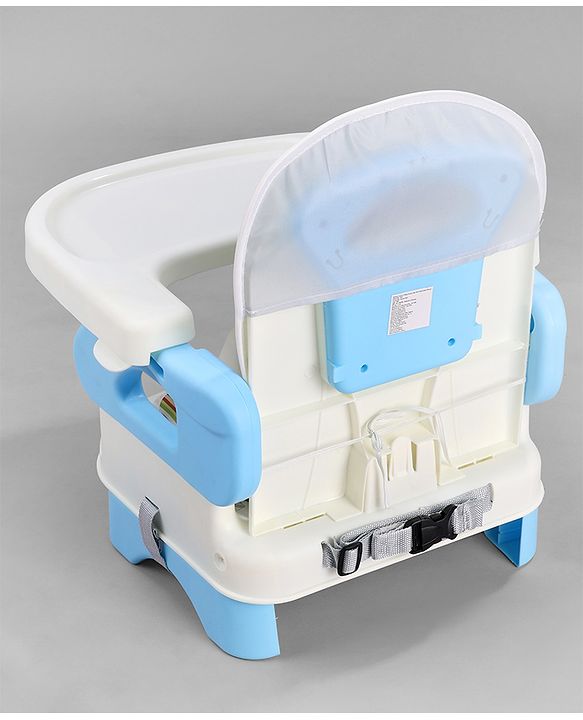 Babyhug Comfort Folding Booster Seat with 3 Point Safety Harness - Blue| Adjustable Height| Removable Food Tray| Foldable Design| Washable Seat Cover