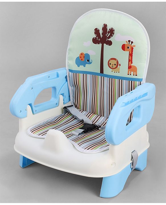 Babyhug Comfort Folding Booster Seat with 3 Point Safety Harness - Blue| Adjustable Height| Removable Food Tray| Foldable Design| Washable Seat Cover