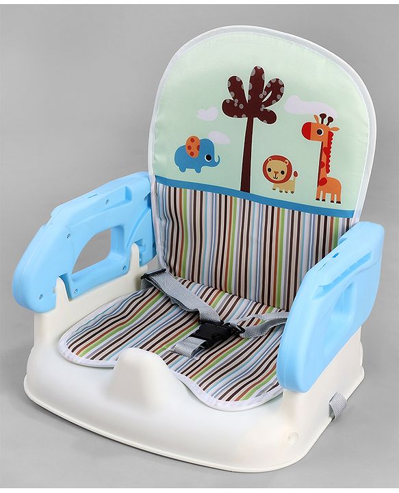 Babyhug Comfort Folding Booster Seat with 3 Point Safety Harness - Blue| Adjustable Height| Removable Food Tray| Foldable Design| Washable Seat Cover